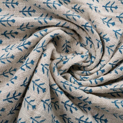 Handgewebte Tagesdecke mit blauem Blockdruck, 100% Baumwolle 200x130 cm – fair gehandelt aus Indien