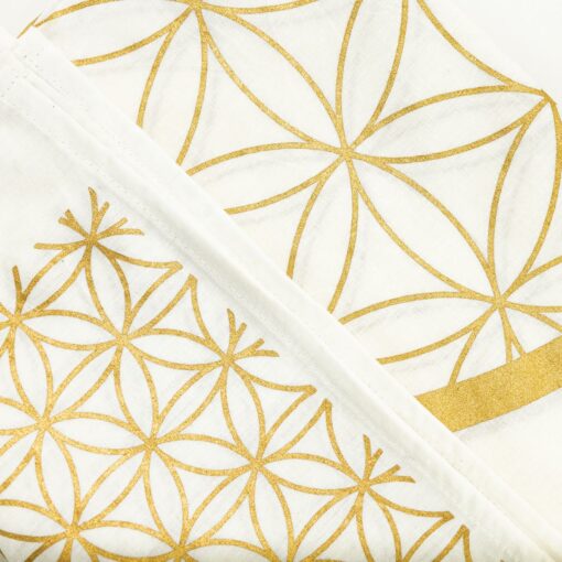 Wandtuch Lebensblume weiß gold 100x75 cm Wandteppich Blume des Lebens 100% Baumwolle